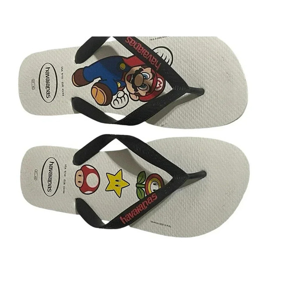 Havaianas Unisex Men’s Mario Bros Sandal White/Black Flip Flop Size 9/10 RARE